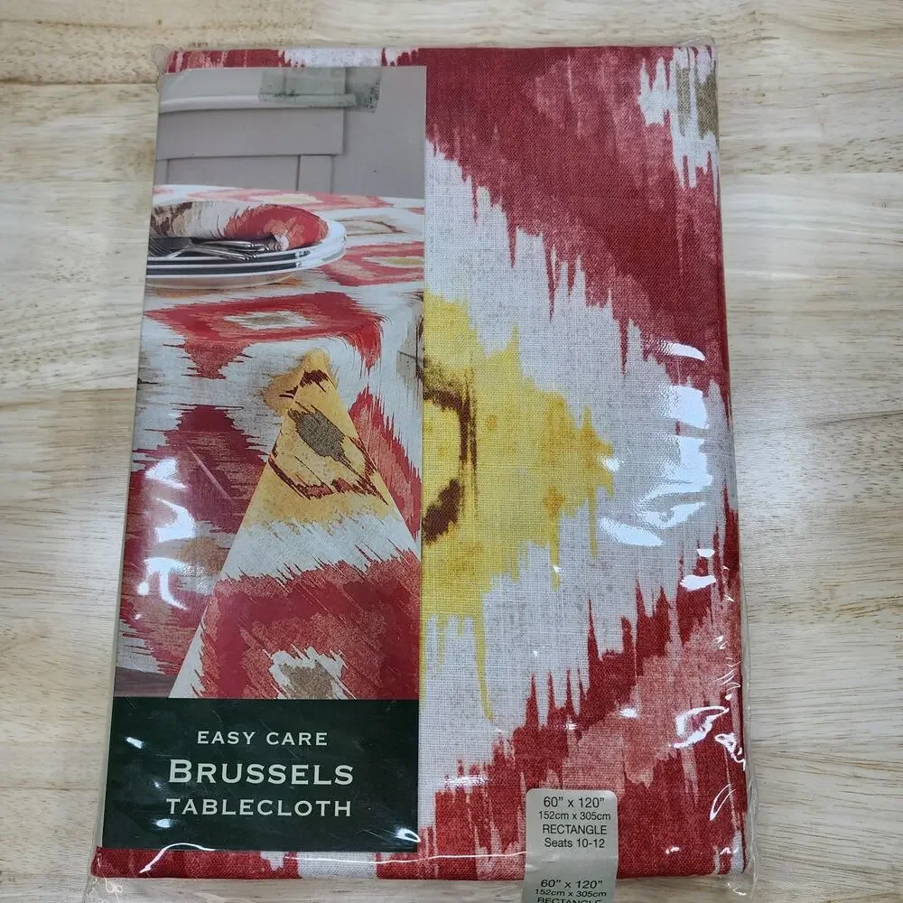 Bardwil Linens Brussels Ikat Print Tablecloth 60x120 Rectangle Fall Orange Seats